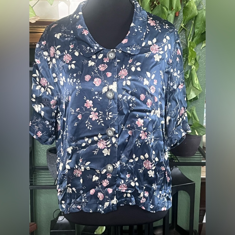 Carole Little Navy Floral Button Down Shirt